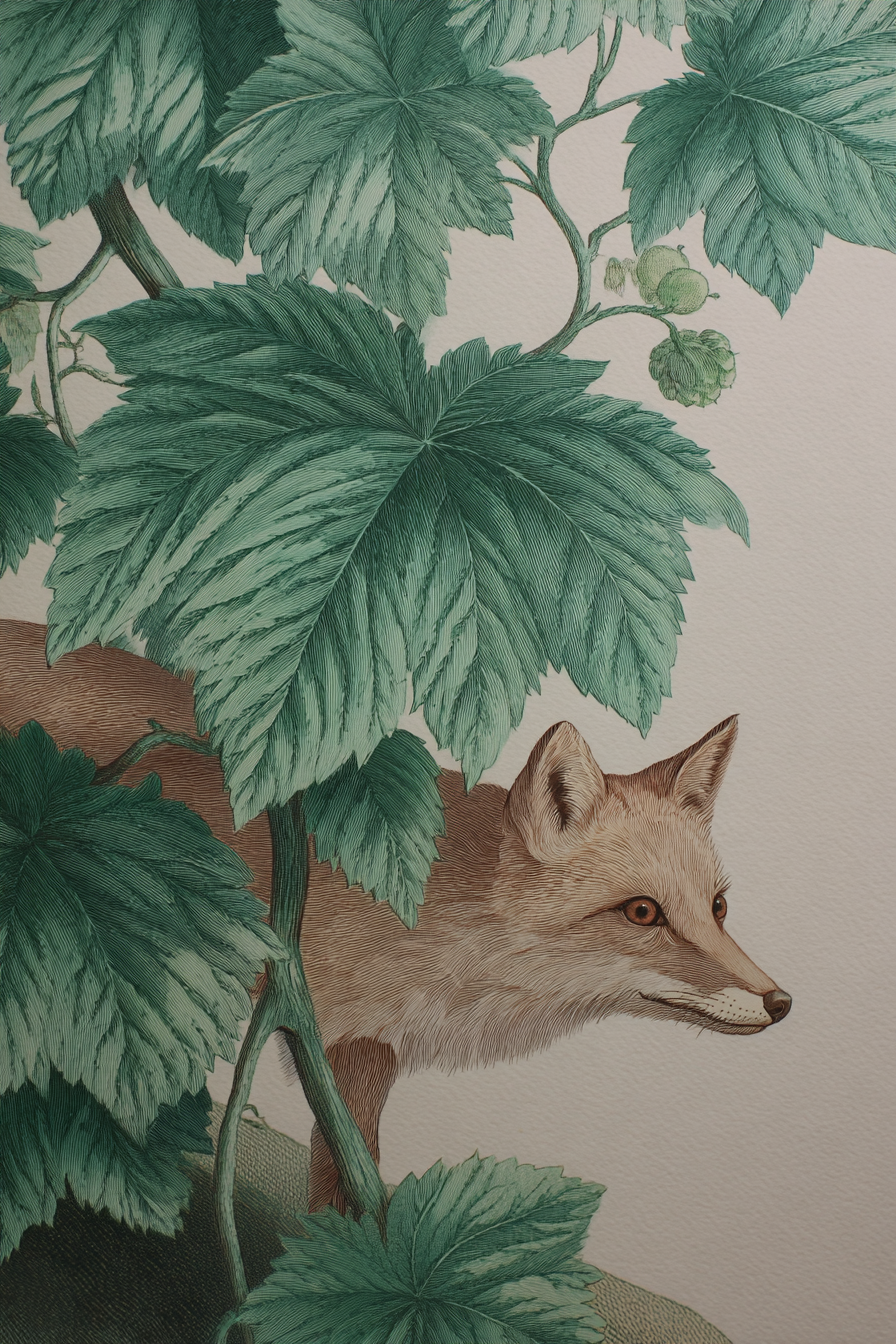 Botanische Illustrationen Fuchs Versteckt Hinter Grossen Grünen Blättern | Orchideen  Anemonen  Pfingstrose | Blumen