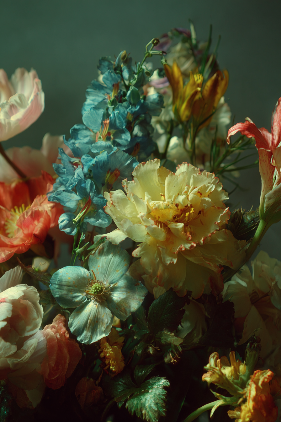 Orchideen Anemonen Pfingstrose Bunte Nahe Aufnahme | Orchideen  Anemonen  Pfingstrose | Blumen