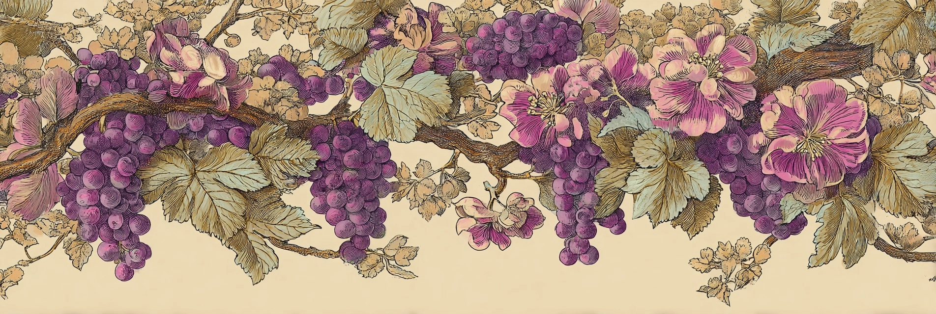 Botanische Illustrationen Botanische Weinreben Illustration Mit Lila Trauben Und | Orchideen  Anemonen  Pfingstrose | Blumen