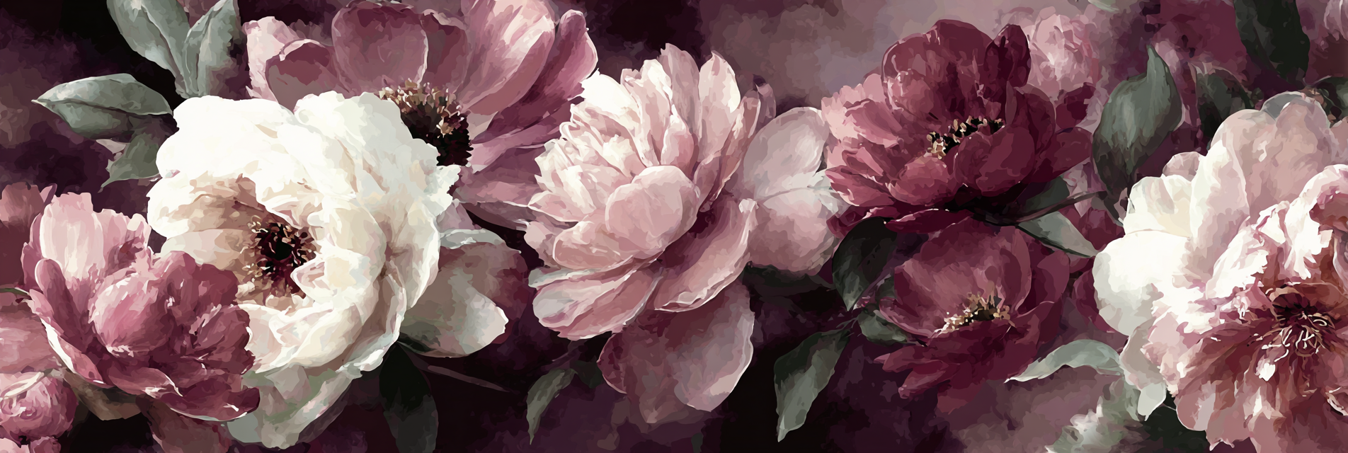 Orchideen Anemonen Pfingstrose Strauss Mit Pfingstrosen In Rosa Weiss Und Burgunderrot Mit Grünen Blättern | Orchideen  Anemonen  Pfingstrose | Blumen