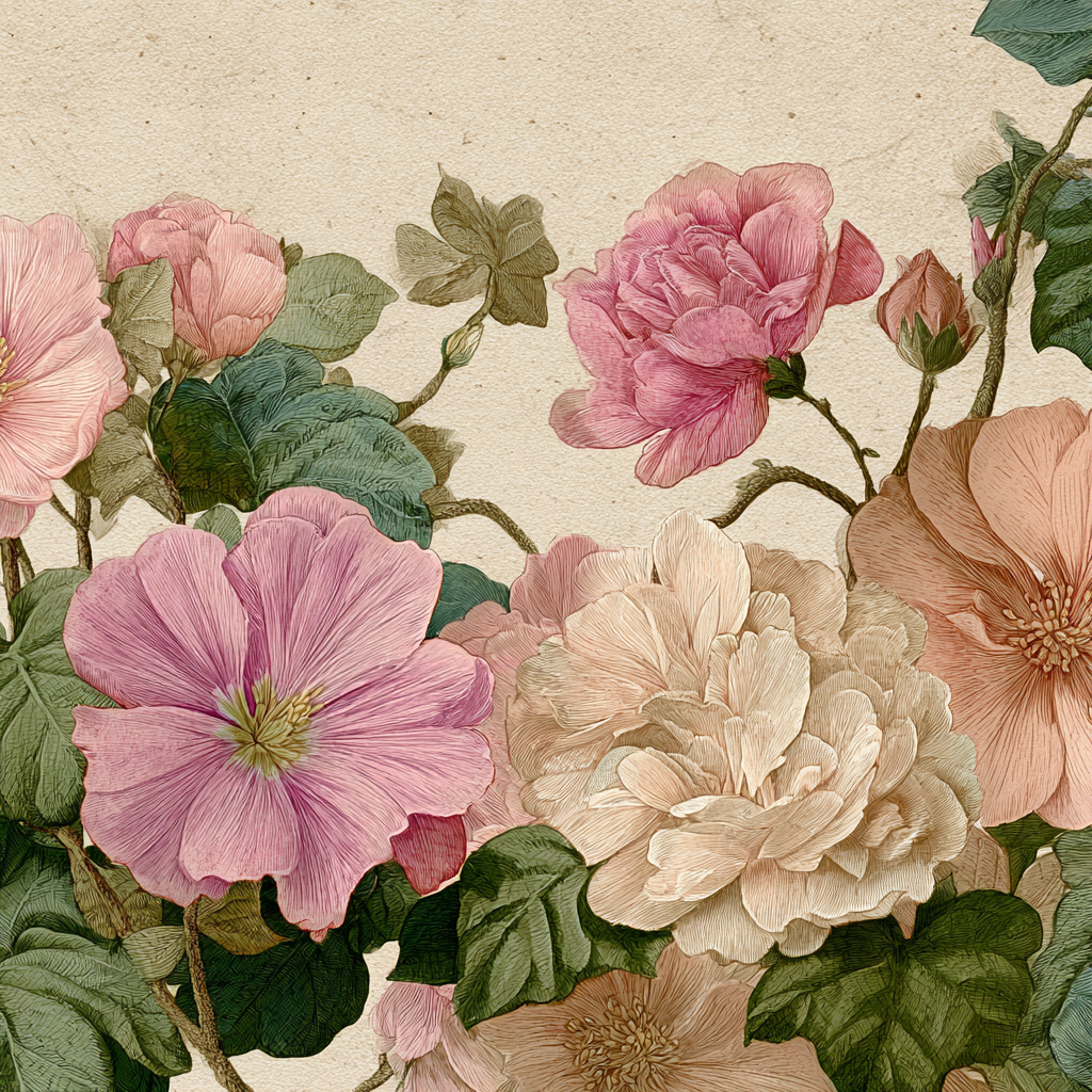 Botanische Illustrationen Botanische Florale Illustration Mit Rosa Blüten Und Vintage Design | Orchideen  Anemonen  Pfingstrose | Blumen