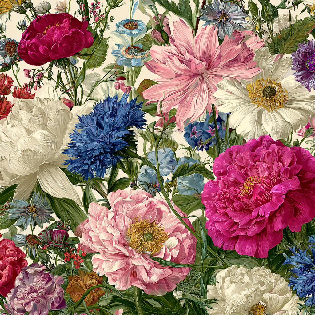 Botanische Illustrationen Muster Mit Päonien Und Korn Auf Cremehintergrund | Orchideen  Anemonen  Pfingstrose | Blumen