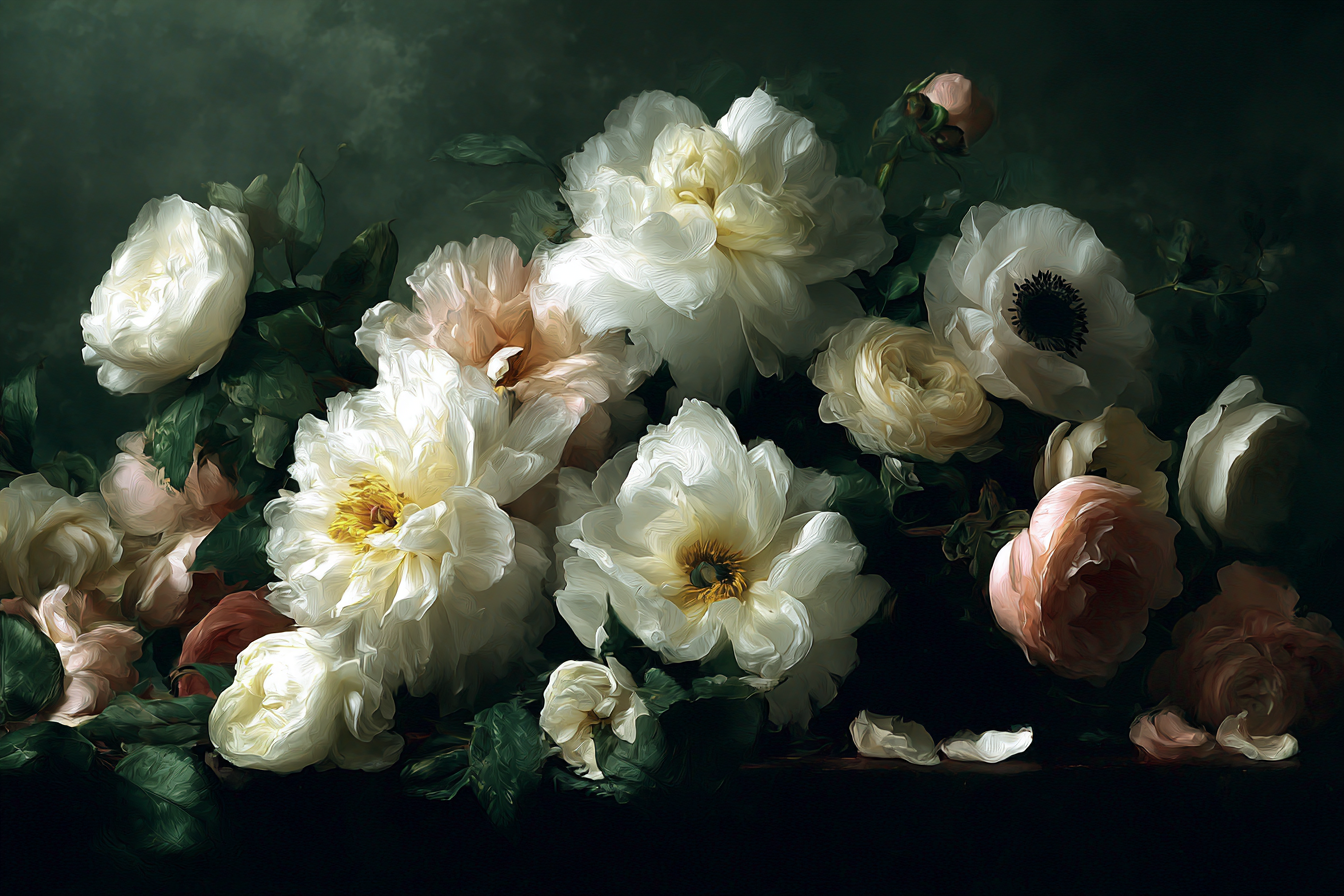 Orchideen Anemonen Pfingstrose Arrangement Mit Pfingstrosen Und Anemonen Im Malerischen Stil | Orchideen  Anemonen  Pfingstrose | Blumen