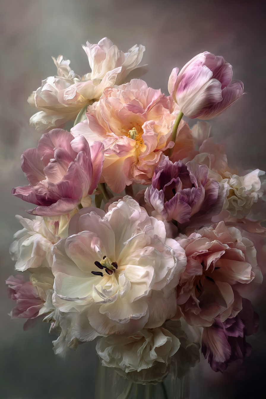 Blumiger Tulpenstrauss In Zarten Pastelltönen | Rosen Tulpen Lavendel | Blumen