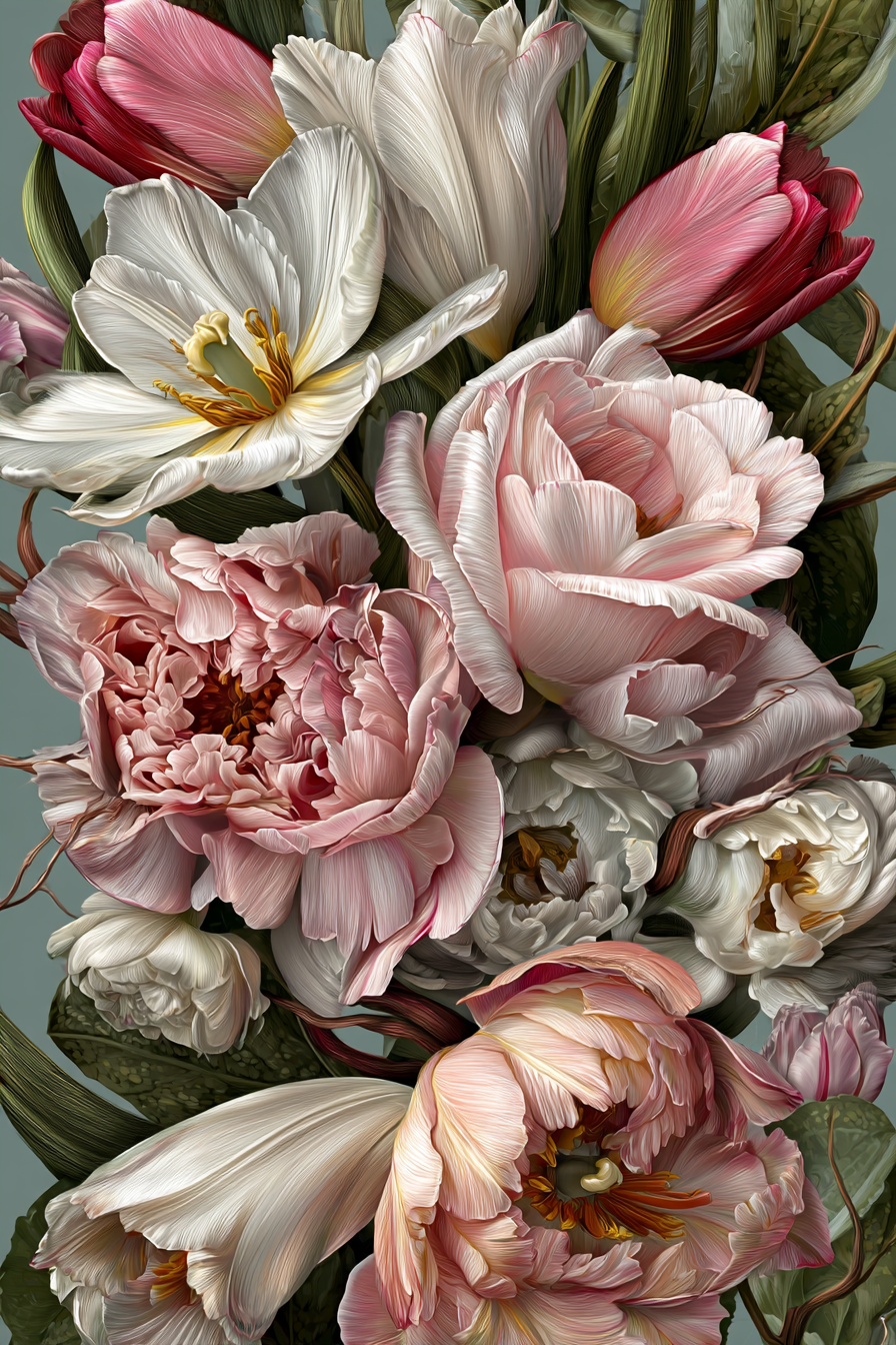 Bukett Mit Tulpen Und Pfingstrosen In Sanften Pastelltönen | Rosen Tulpen Lavendel | Blumen