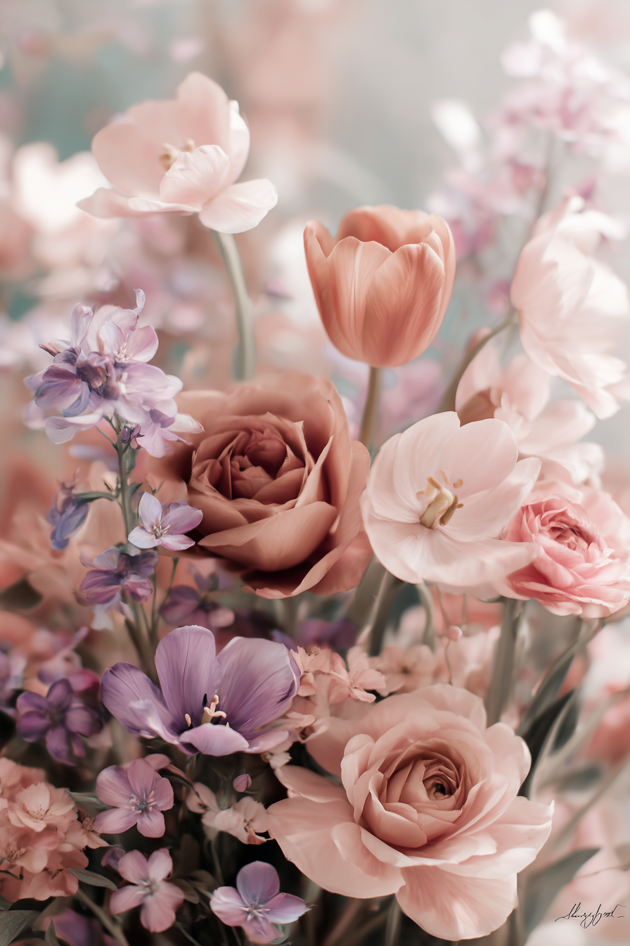 Sanfte Komposition In Pastellfarben | Rosen Tulpen Lavendel | Blumen