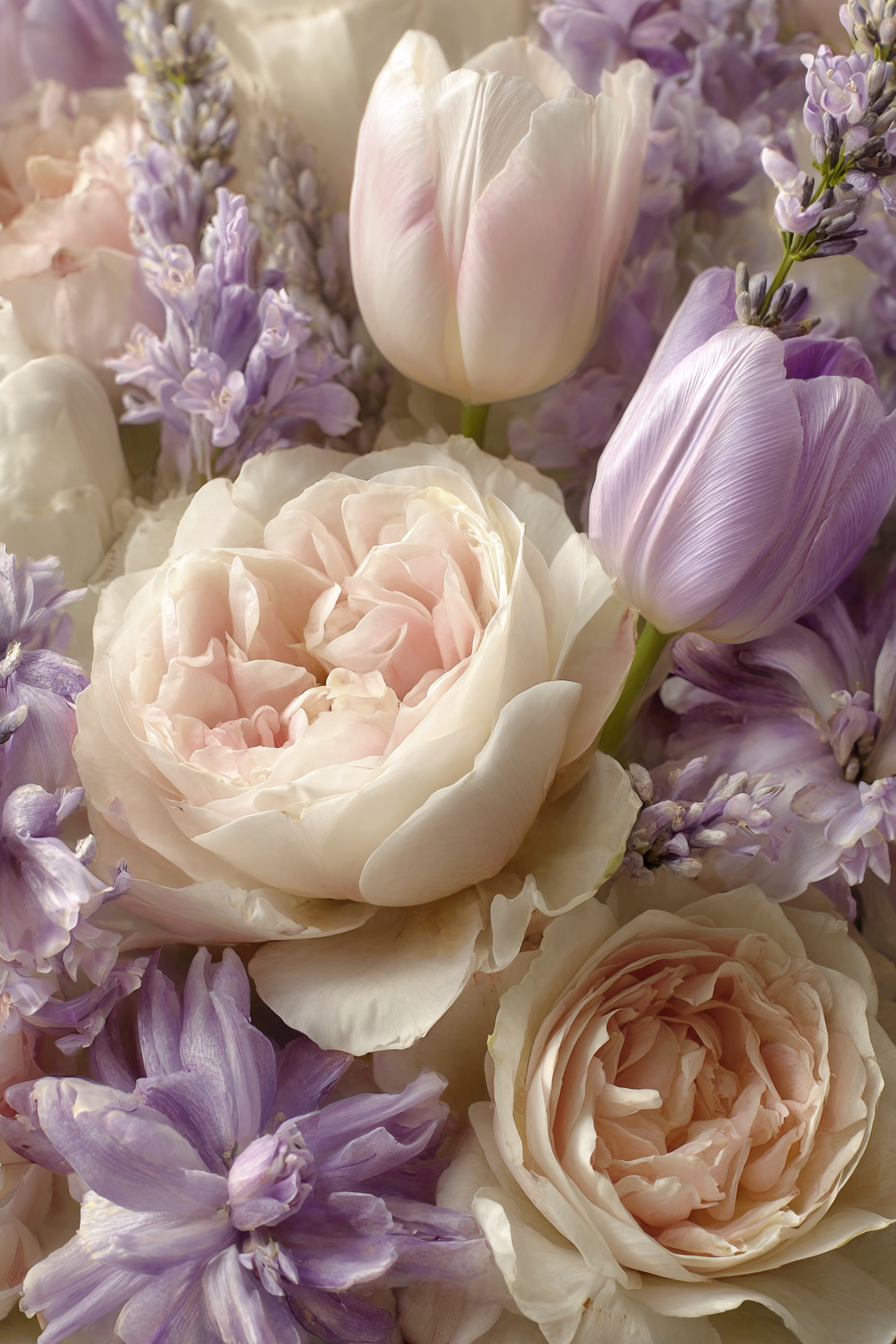 Schönes Pastell Bluten Gesteck Mit Tulpen Und Pfingstrosen | Rosen Tulpen Lavendel | Blumen