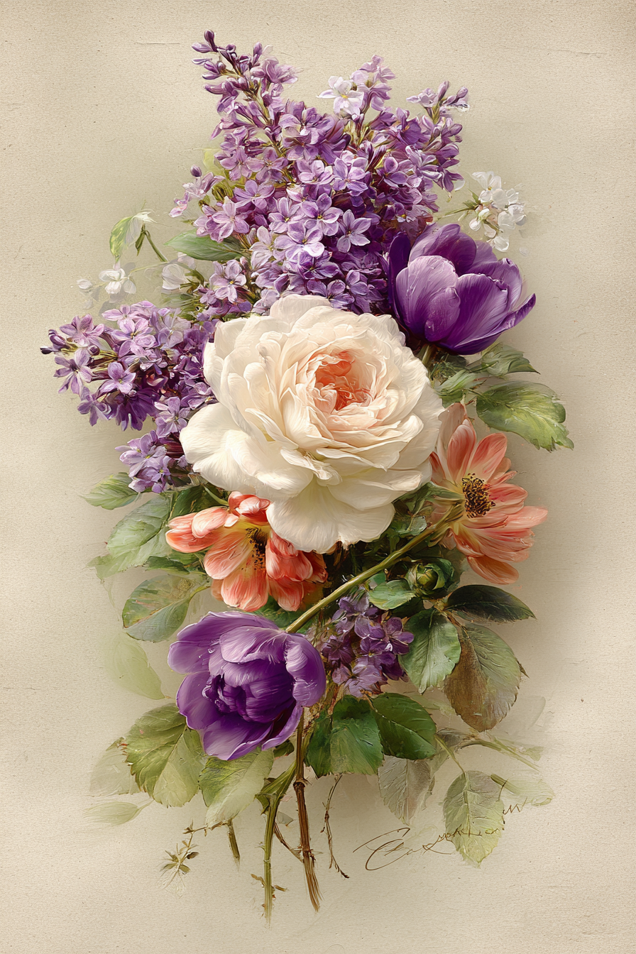 Arrangement Pfingstrosen Tulpen Flieder Und Grünes Laub | Rosen Tulpen Lavendel | Blumen