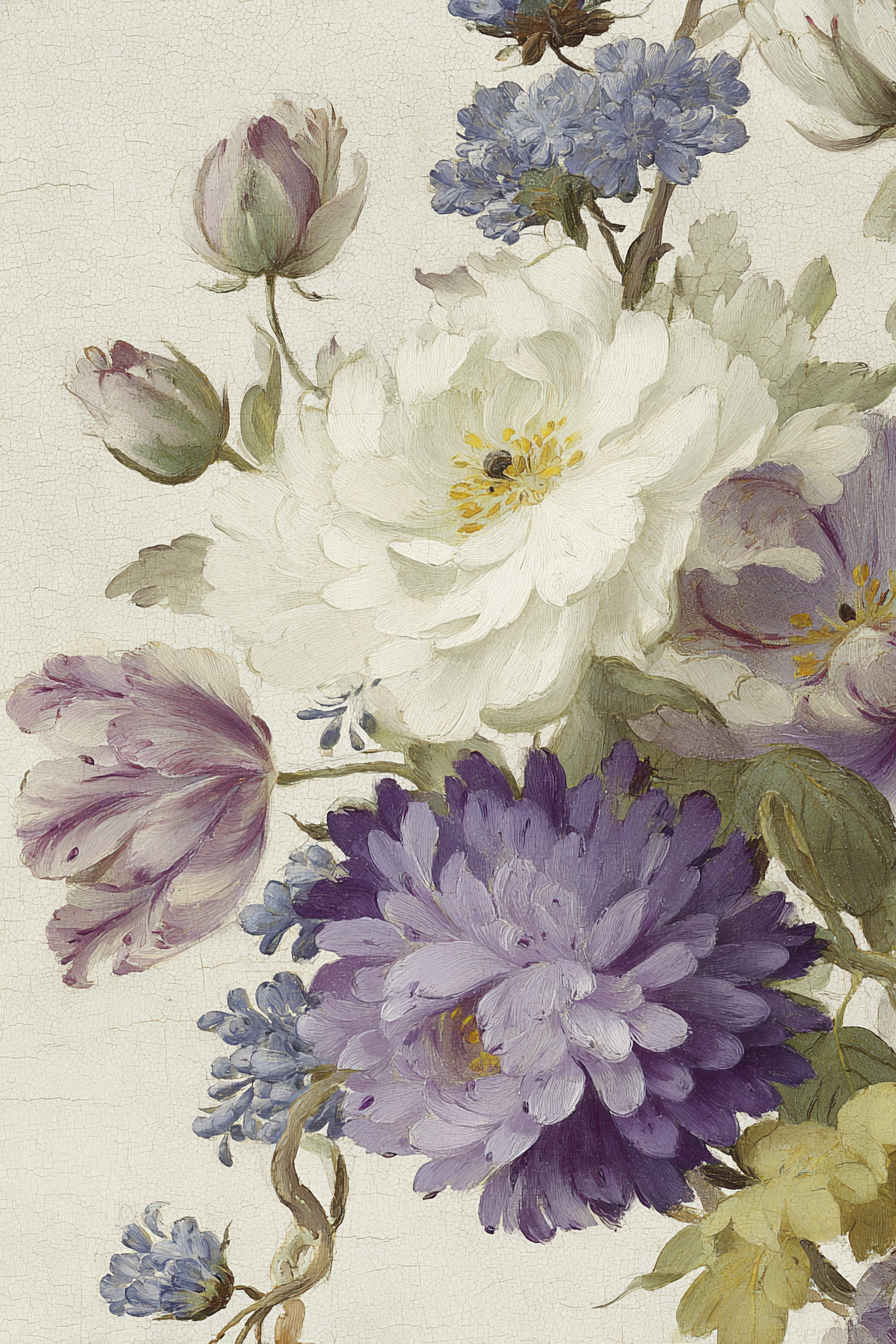 Stillleben Mit Weissen Und Violetten Blüten In Zarten Pastellfarben | Rosen Tulpen Lavendel | Blumen