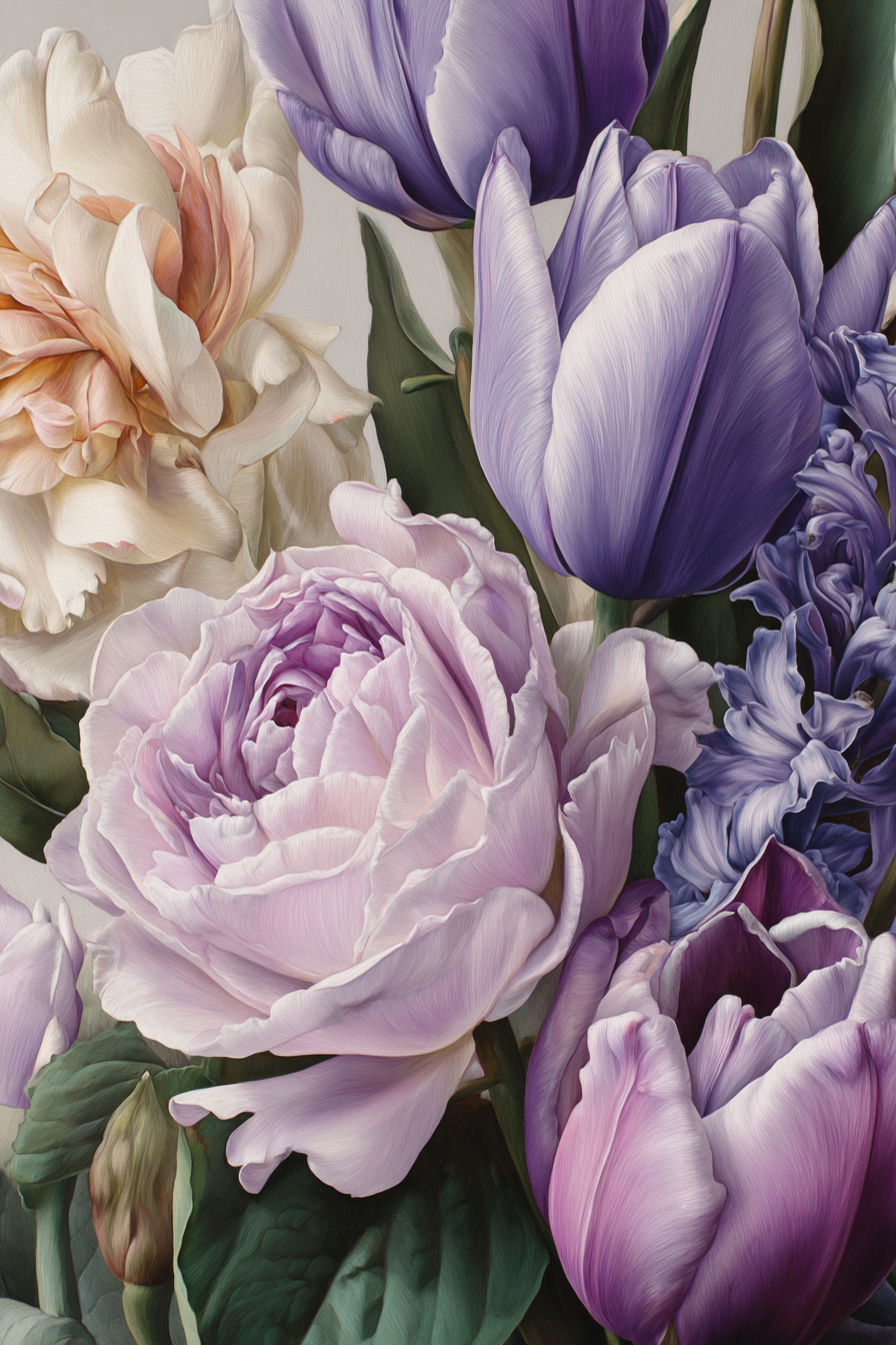 Strauss Pfingstrosen Und Tulpen In Sanften Farben | Rosen Tulpen Lavendel | Blumen