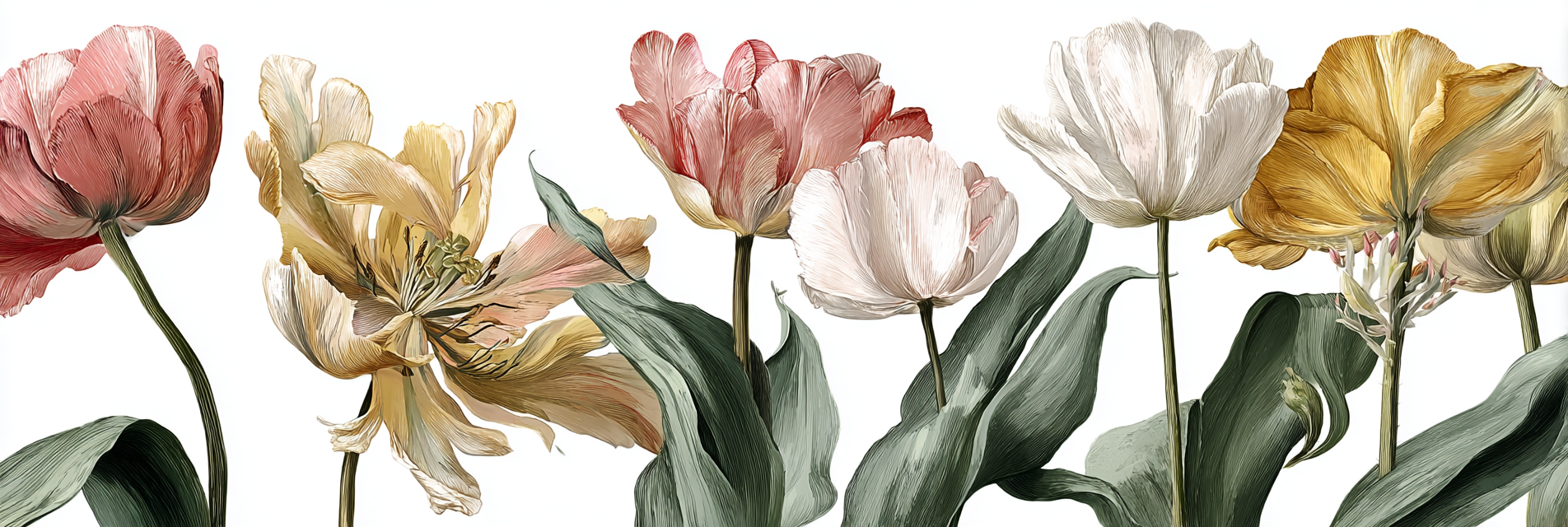Bunte Tulpen Illustration | Rosen Tulpen Lavendel | Blumen