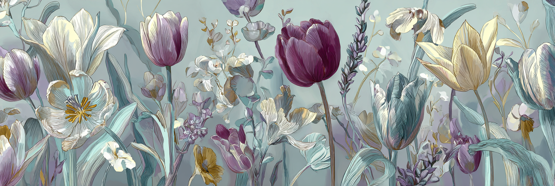 Florales Botanisches Muster Mit Tulpen | Rosen Tulpen Lavendel | Blumen