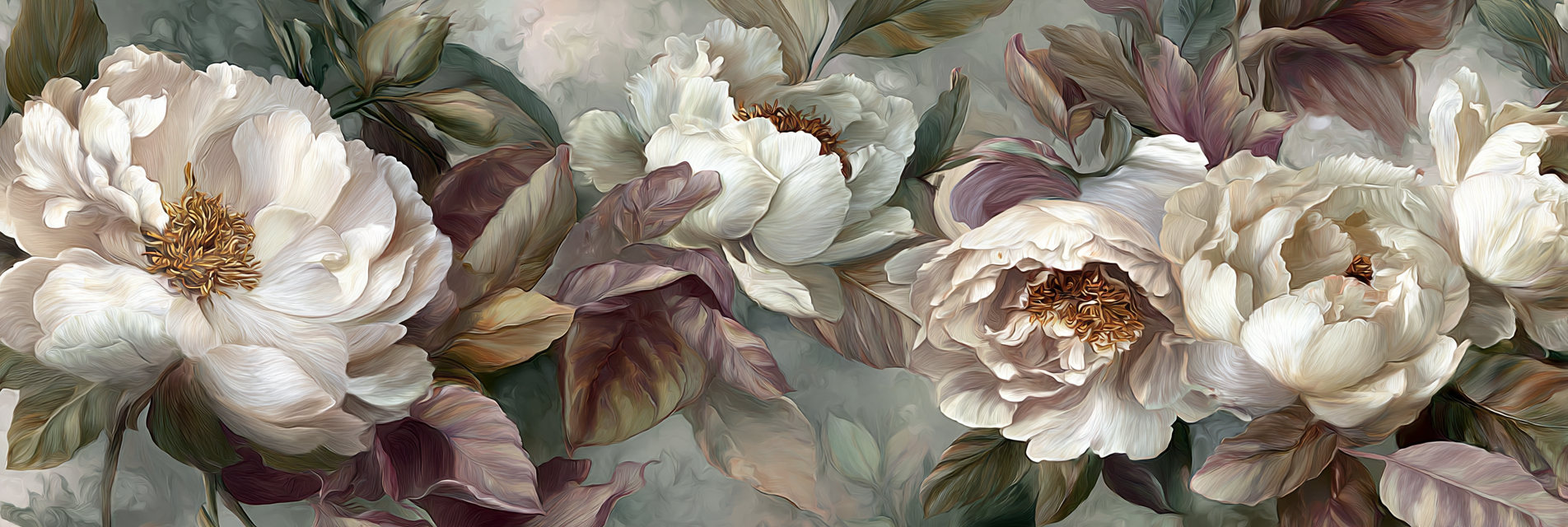 Florales Muster Mit Pfingstrosen Und Grünen Und Burgunderblättern | Rosen Tulpen Lavendel | Blumen