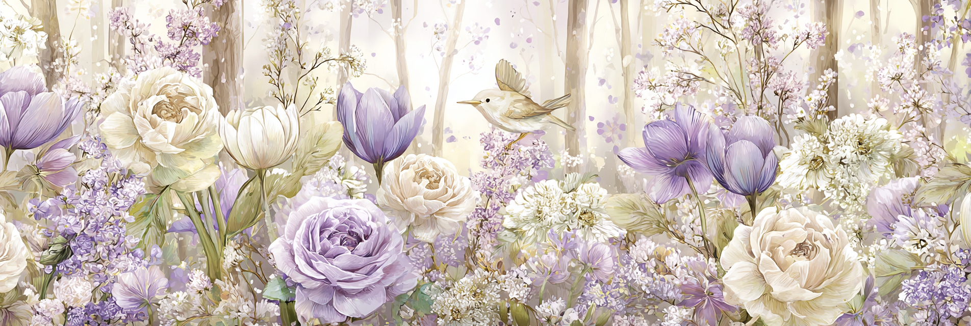 Frühlingstraum Mit Und Vogel | Rosen Tulpen Lavendel | Blumen