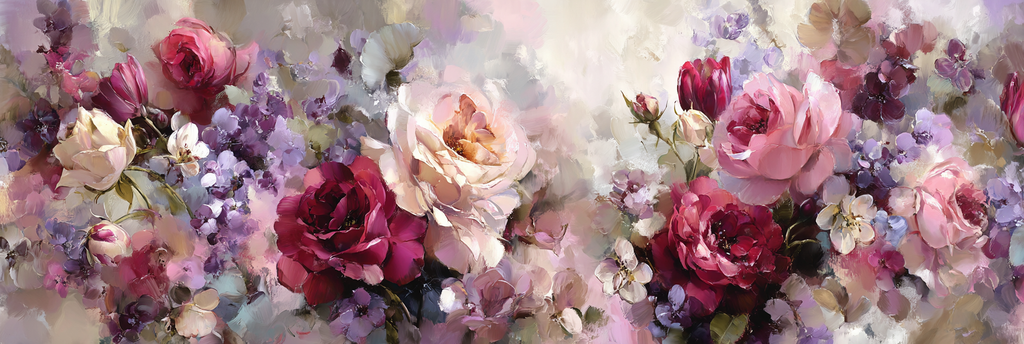 Romantisches Gemälde Mit Rosen Und Zarten Farben | Rosen Tulpen Lavendel | Blumen