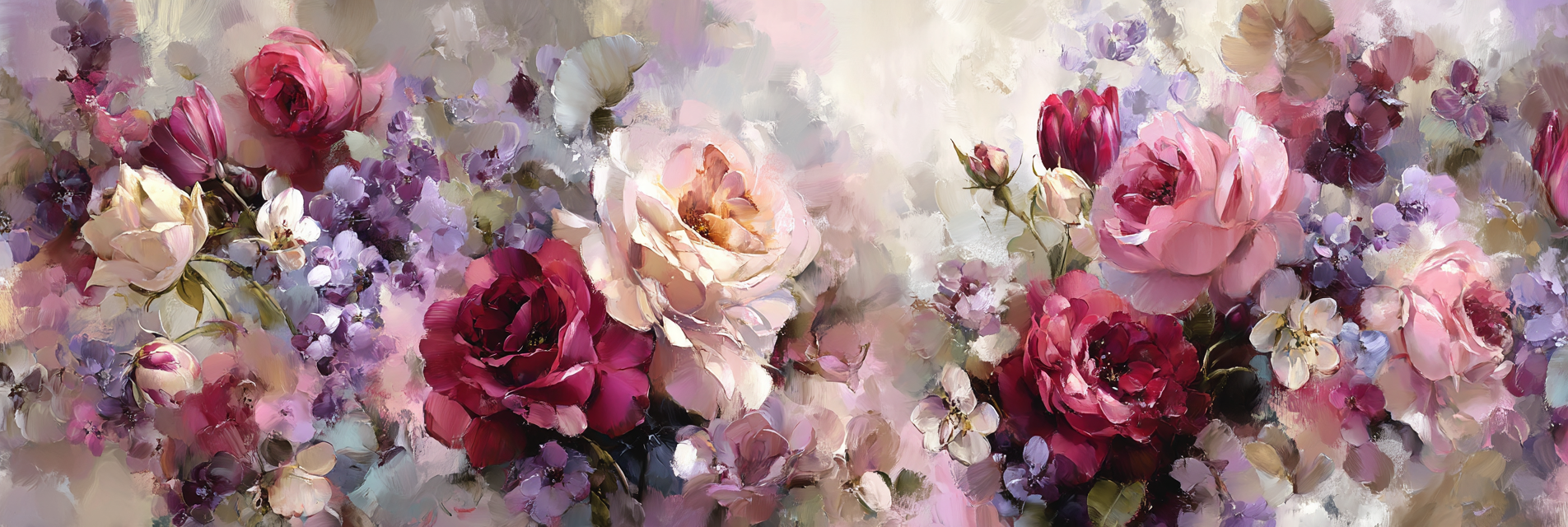 Romantisches Gemälde Mit Rosen Und Zarten Farben | Rosen Tulpen Lavendel | Blumen