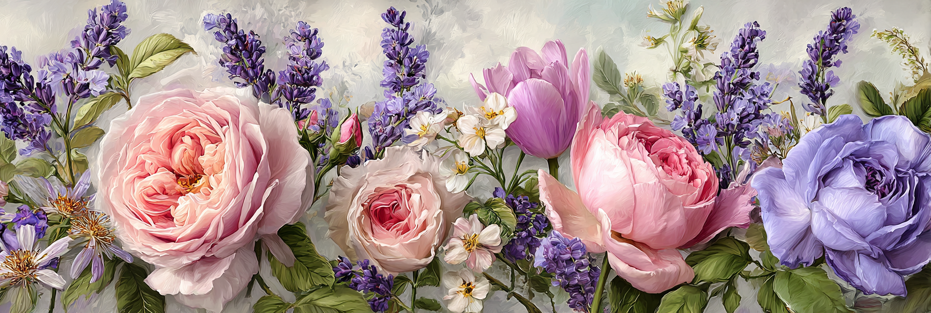 Kunstwerk Mit Pfingstrosen Tulpen Und Anderen Blüten | Rosen Tulpen Lavendel | Blumen