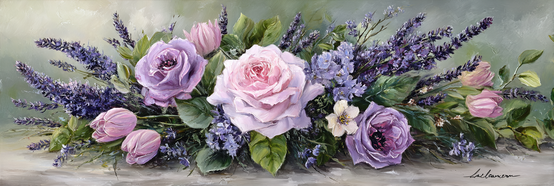 Strauss Mit Rosa Und Lavendelfarbenen Rosen Tulpen Und Zarten Lila Blüten | Rosen Tulpen Lavendel | Blumen