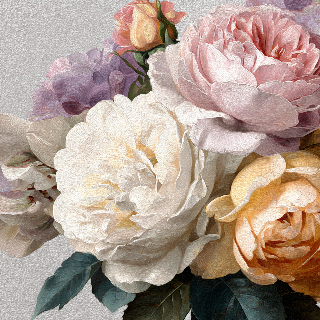 Bouqüt Aus Rosa Und Weissen Pfingstrosen Mit Gelben Und Lavendelblüten Im Malerischen Stil | Rosen Tulpen Lavendel | Blumen