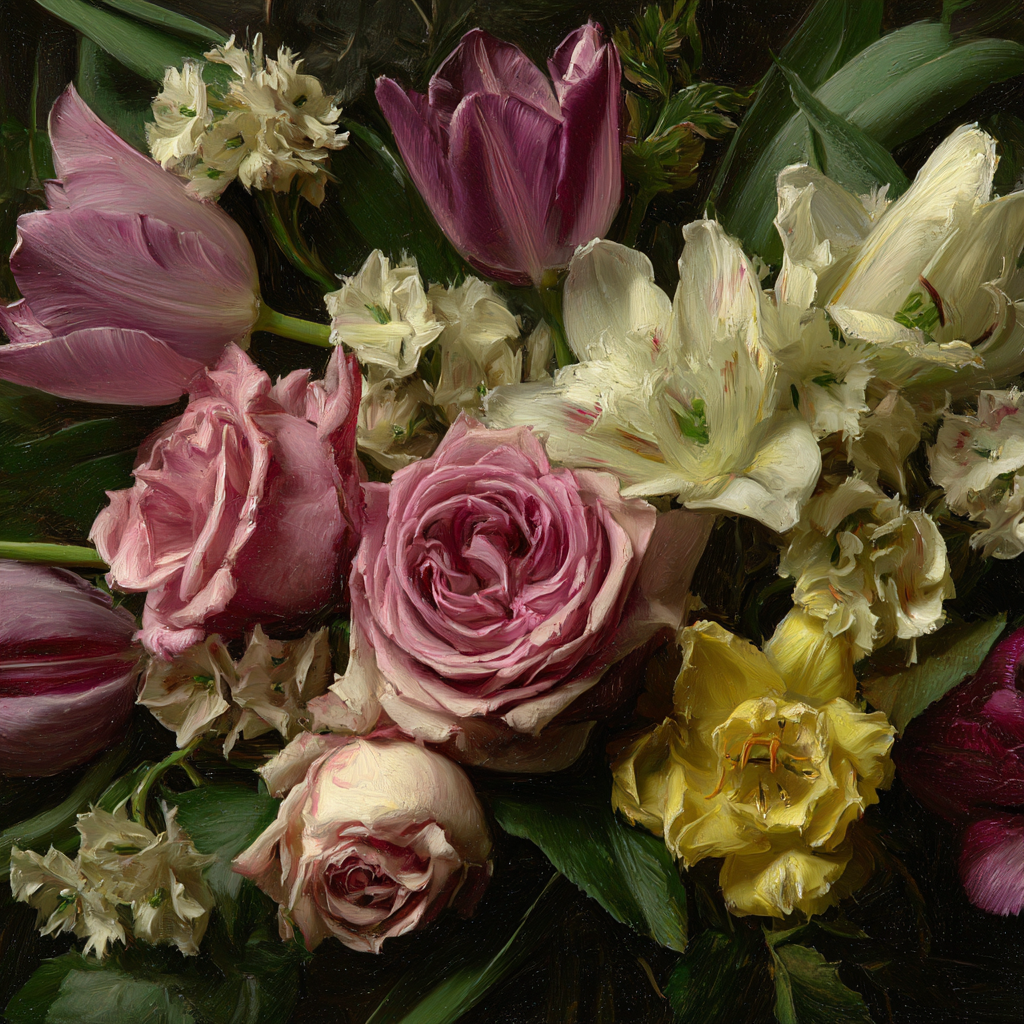 Bunte Anordnung Mit Rosen Tulpen Und Anderen Blüten | Rosen Tulpen Lavendel | Blumen