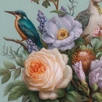 Lebendige Naturillustration Mit Eisvogel Und Pracht | Rosen Tulpen Lavendel | Blumen