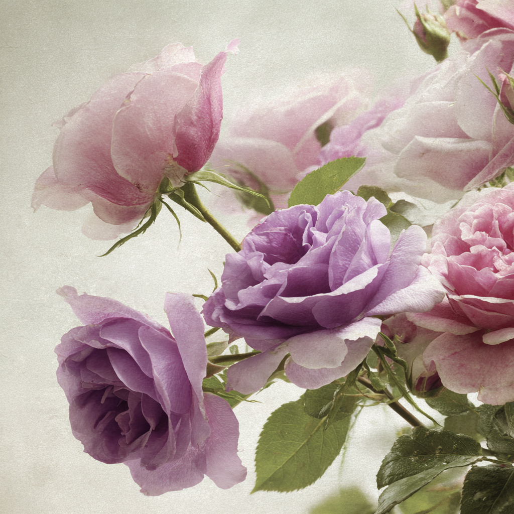 Naheaufnahme Eines Rosenstrausses In Zarten Rosa Und Lila Nuancen Romantisch | Rosen Tulpen Lavendel | Blumen