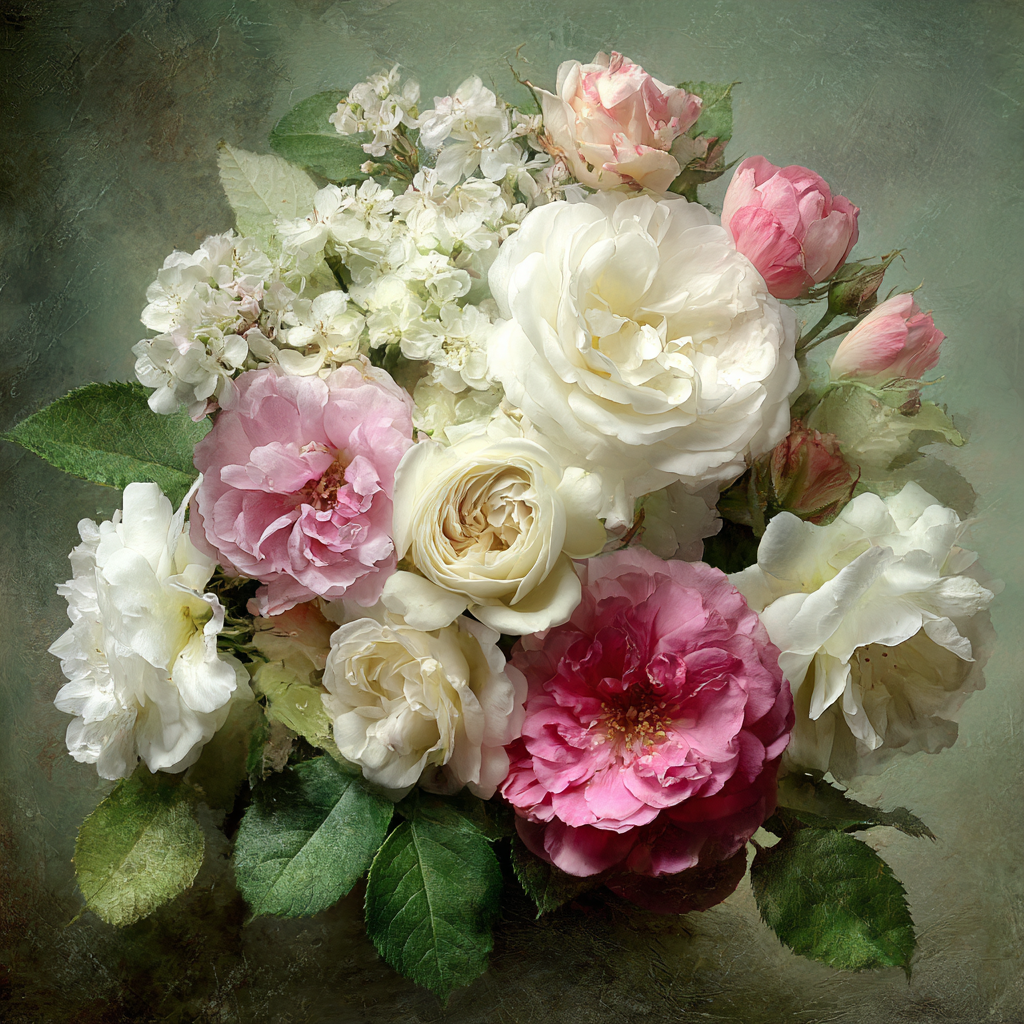Schönes Arrangement Mit Rosen In Weiss Rosa Und Creme Kleine Weisse Und Grüne Blätter | Rosen Tulpen Lavendel | Blumen