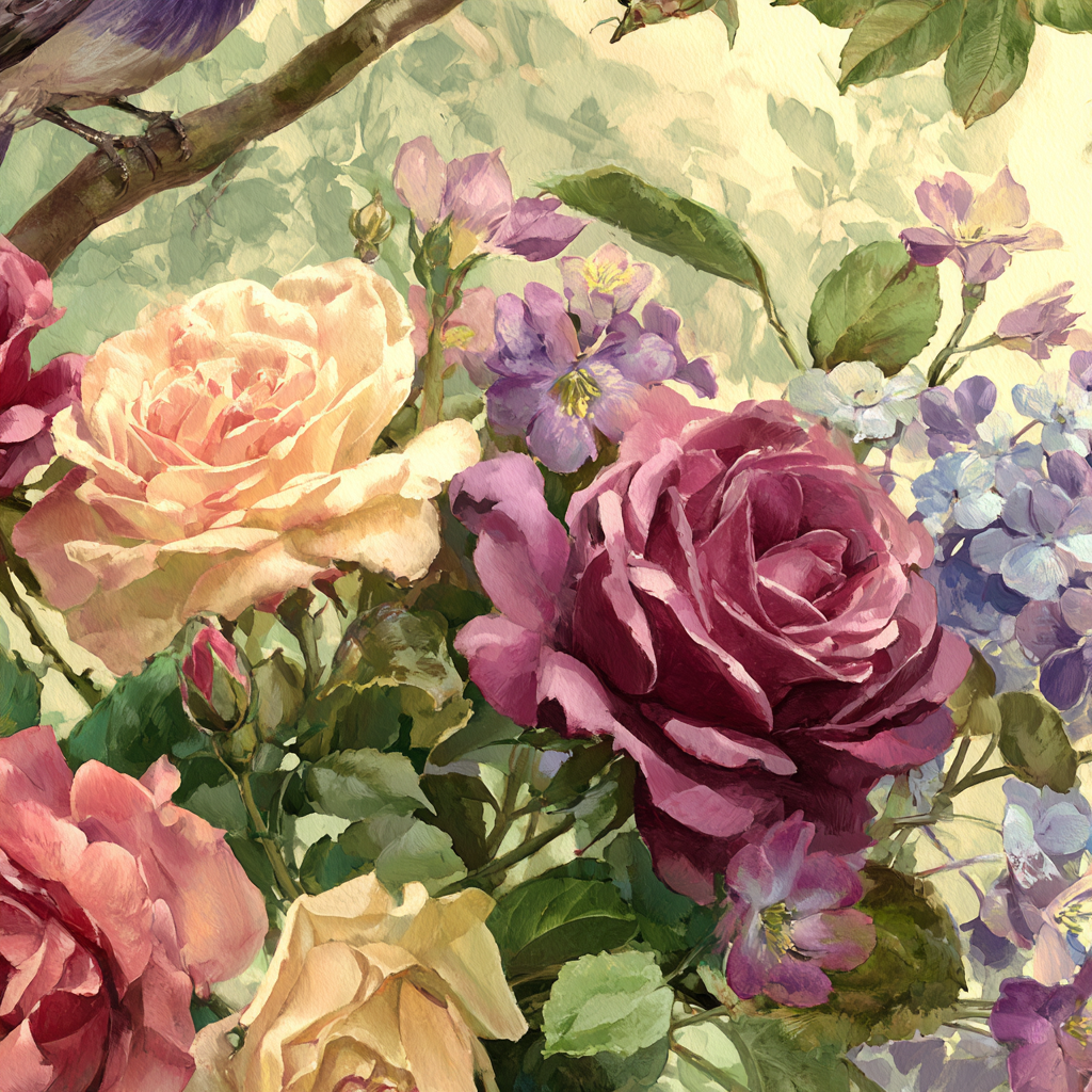 Schone Malerei Mit Rosen In Vielen Farben Und Grunem Laub | Rosen Tulpen Lavendel | Blumen