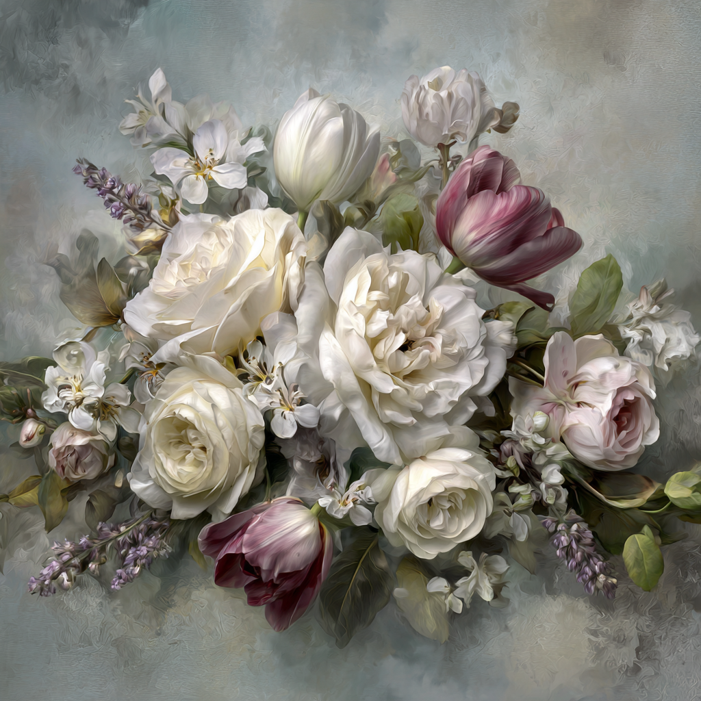 Zarte Florale Komposition Mit Rosen Tulpen Und Lavendel | Rosen Tulpen Lavendel | Blumen