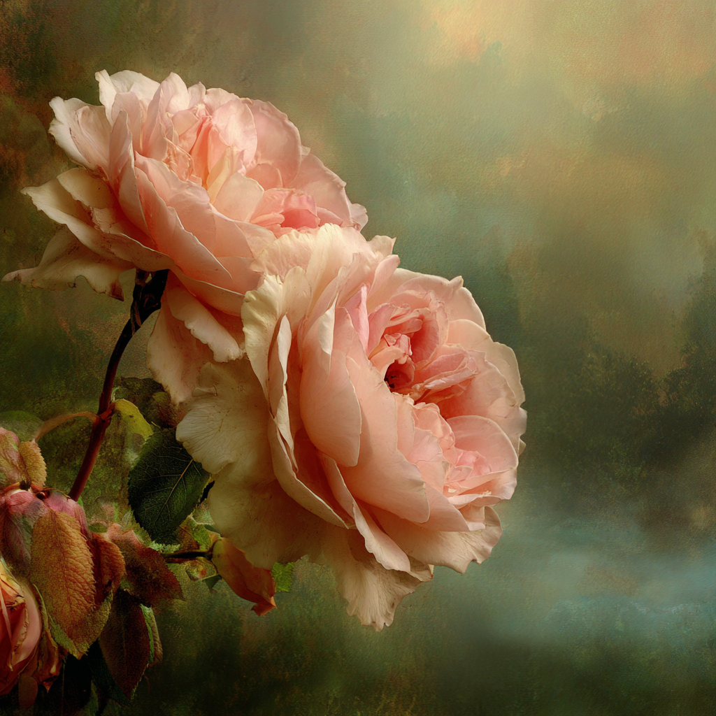 Zwei Rosa Rosen Vor Weichem Hintergrund | Rosen Tulpen Lavendel | Blumen