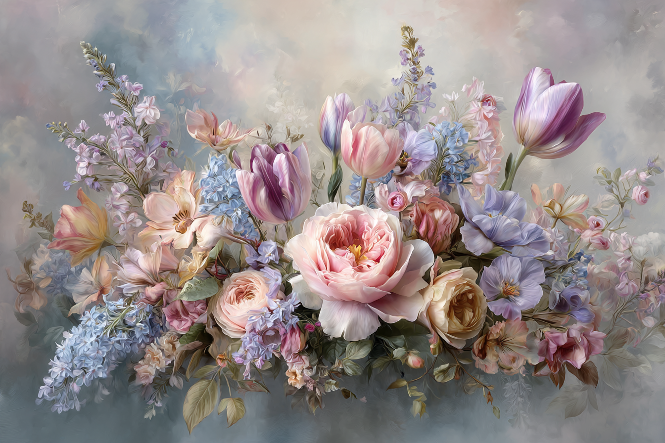 Sanfte Komposition In Pastelltönen | Rosen Tulpen Lavendel | Blumen