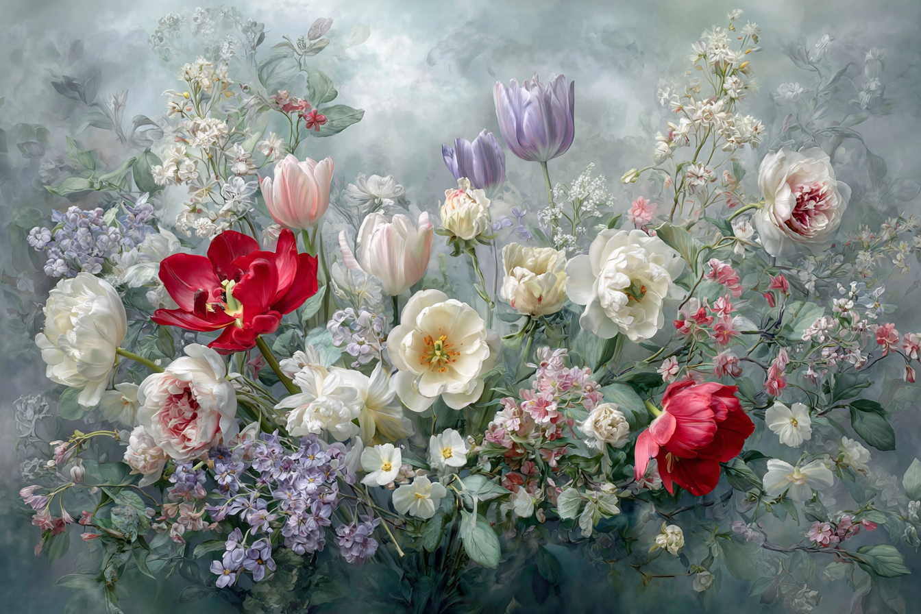 Schöne Blütenpracht Mit Roten Tulpen Und Weissen Pfingstrosen | Rosen Tulpen Lavendel | Blumen