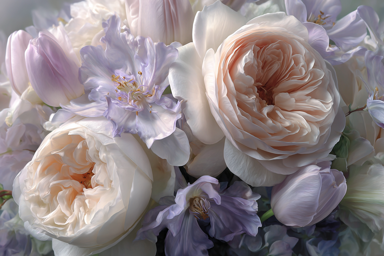 Traumhafte Pastellfarben Rosen Tulpen Und Filigrane Blüten | Rosen Tulpen Lavendel | Blumen