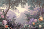 Traumhafte Pastelllandschaft Mit Rosen Und Flieder | Rosen Tulpen Lavendel | Blumen
