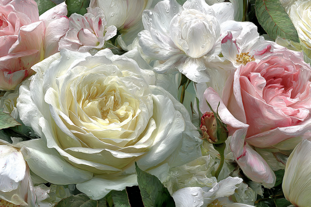 Zarte Impressionistische Rosen Und Pfingstrosen Naheaufnahme | Rosen Tulpen Lavendel | Blumen