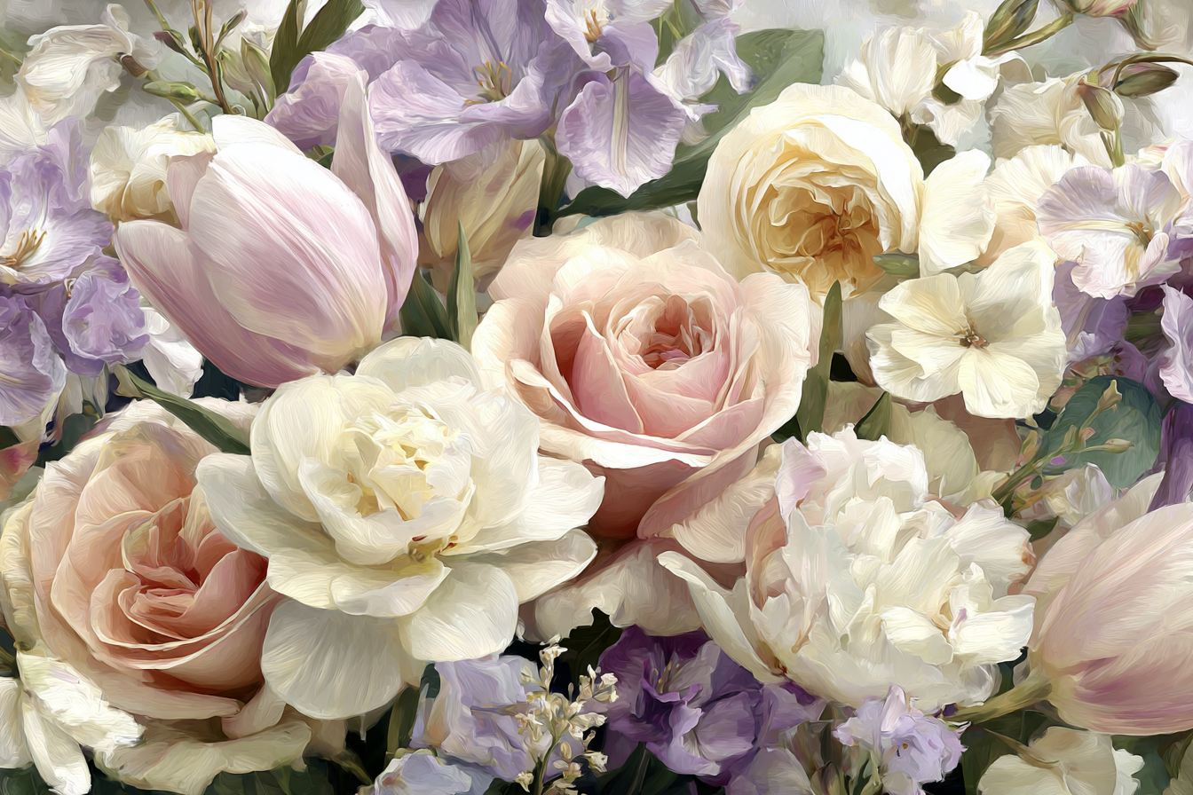 Gesteck Tulpen Und Rosen In Pastellfarben | Rosen Tulpen Lavendel | Blumen