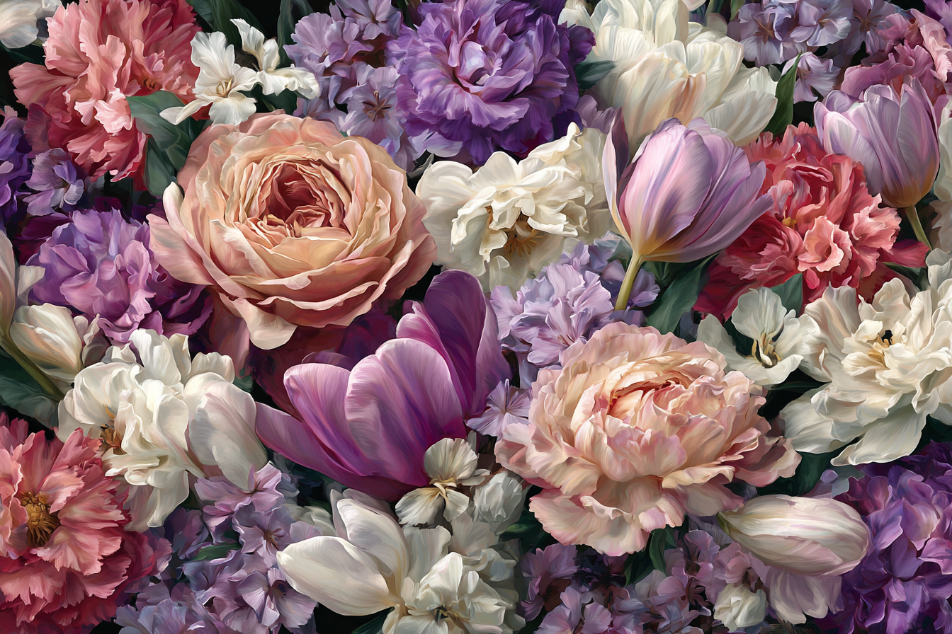 Komposition In Rosa Lila Weiss | Rosen Tulpen Lavendel | Blumen