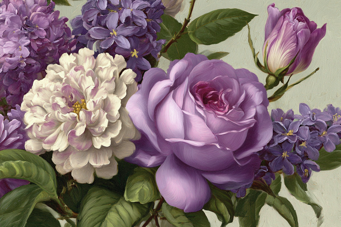 Stillleben Mit Lila Rose Und Flieder | Rosen Tulpen Lavendel | Blumen