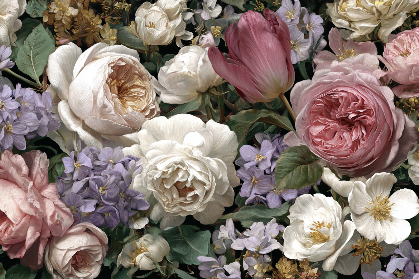 Strauss Aus Pfingstrosen Tulpen Und Veilchen Auf Dunklem Hintergrund | Rosen Tulpen Lavendel | Blumen