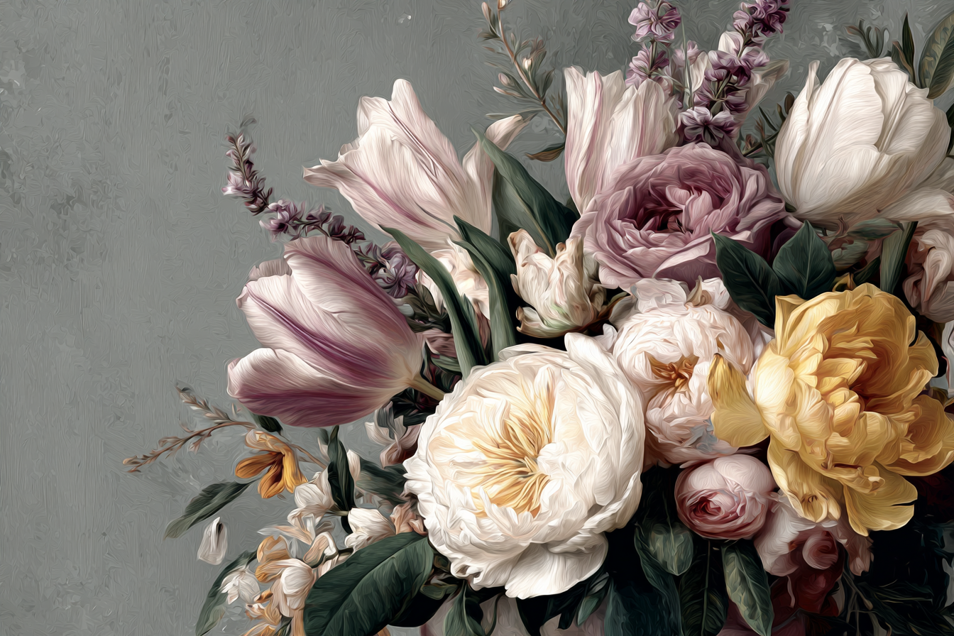 Strauss Mit Tulpen Pfingstrosen Und Grünen Blättern | Rosen Tulpen Lavendel | Blumen
