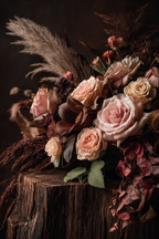 Trocken Retro Flowers Blumiger Strauss Mit Rosen Auf Holzoberfläche | Trockenblumen Retro Flowers | Blumen