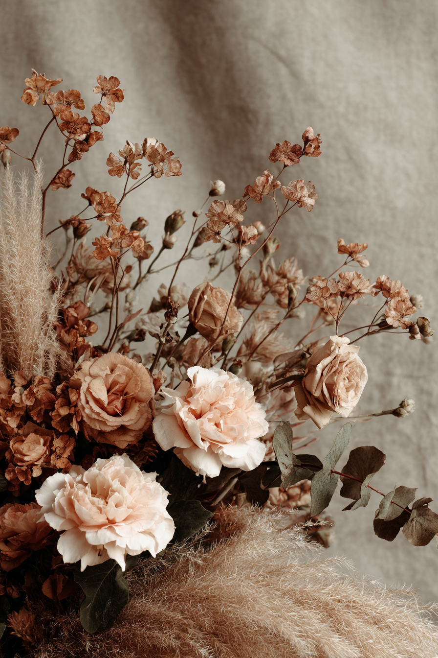 Trocken Retro Flowers Bouqüt Austrockneter Und Frischer Mit Peachfarbenen Rosen | Trockenblumen Retro Flowers | Blumen