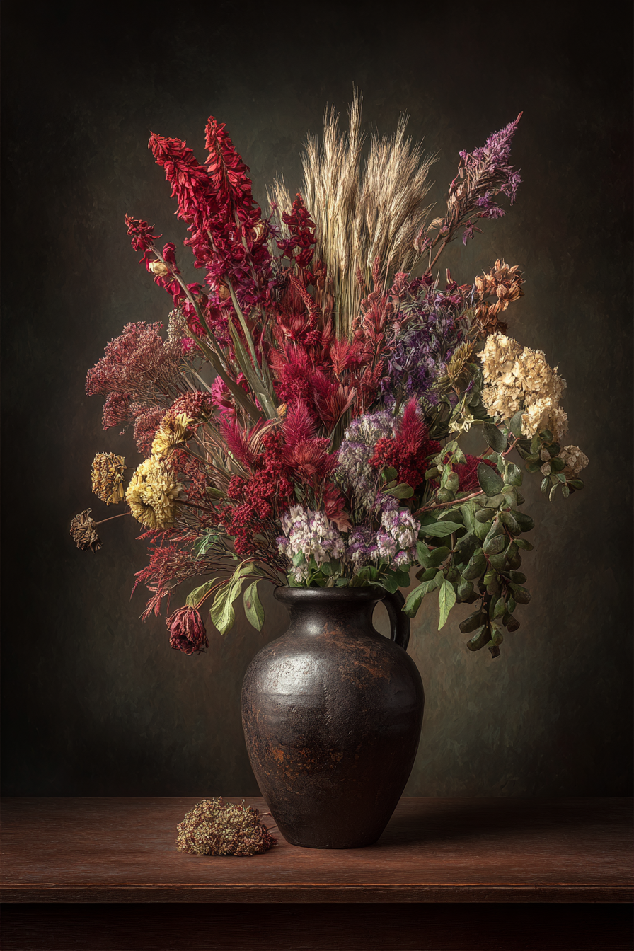 Trocken Retro Flowers Dried Flower Bouqüt In Rustic Black Vase Mit Farbenfrohen | Trockenblumen Retro Flowers | Blumen