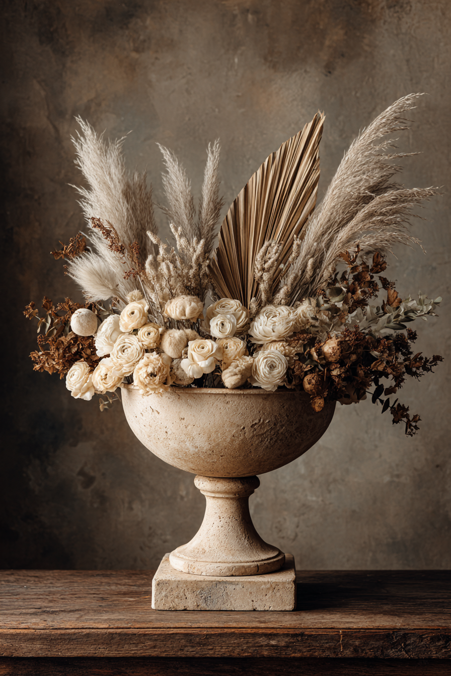 Trocken Retro Flowers Getrocknete Arrangement Im Stein Vase Deko | Trockenblumen Retro Flowers | Blumen