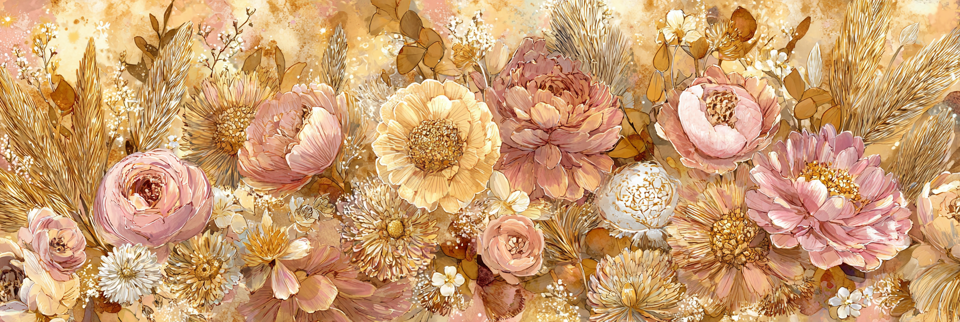 Trocken Retro Flowers Blumige Anordnung Peonies Daisies Und Grünery Illustration | Trockenblumen Retro Flowers | Blumen