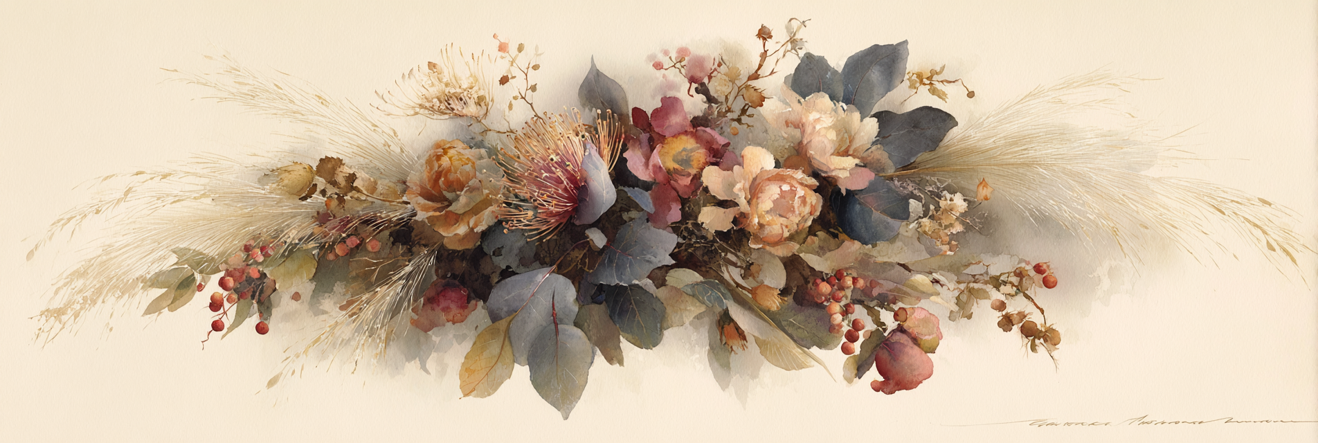 Trocken Retro Flowers Blumige Aquarellillustration Mit Weichen Farben Dekorative Elemente | Trockenblumen Retro Flowers | Blumen