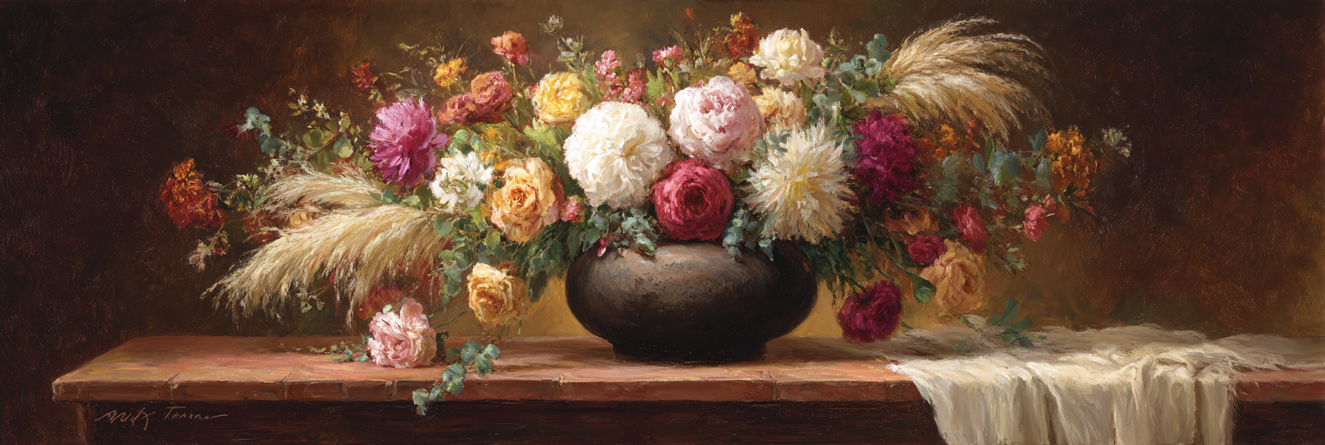 Trocken Retro Flowers Stillleben Dunkel Vase Holzoberfläche Vibrante Farben | Trockenblumen Retro Flowers | Blumen