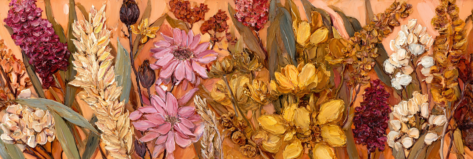 Trocken Retro Flowers Vibrante Anordnung Mit Textur In Warmen Farben | Trockenblumen Retro Flowers | Blumen