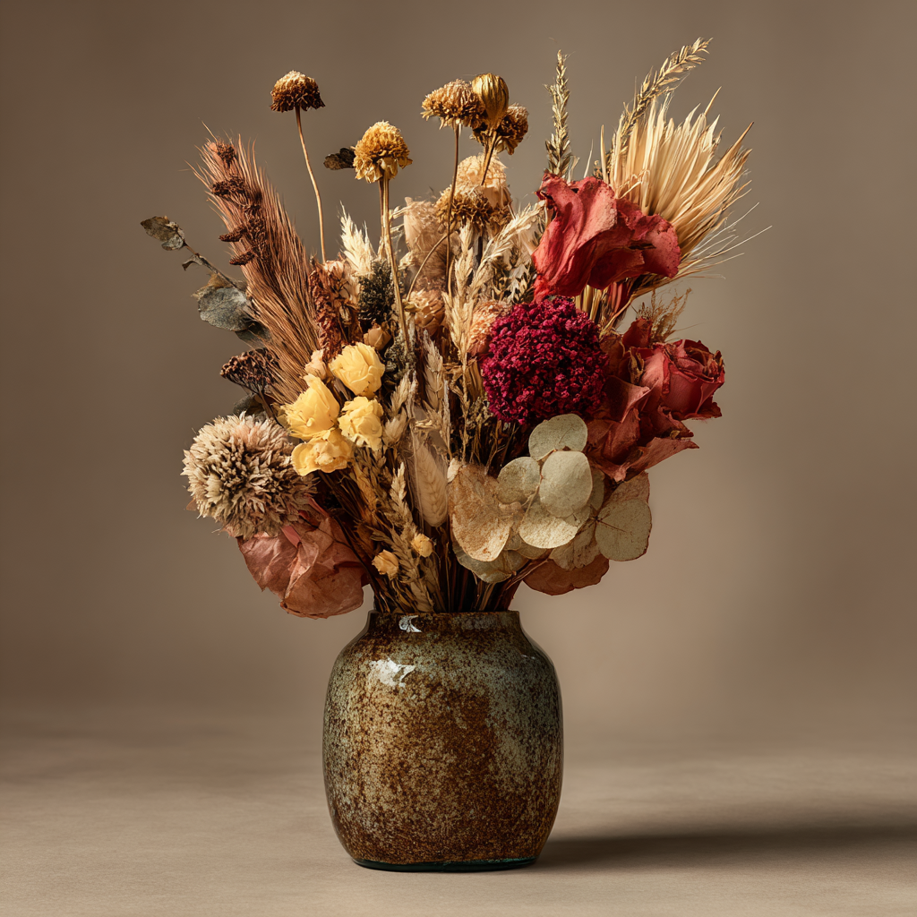 Trocken Retro Flowers Getrocknete In Vase Dekorative Anordnung Warme Farben | Trockenblumen Retro Flowers | Blumen