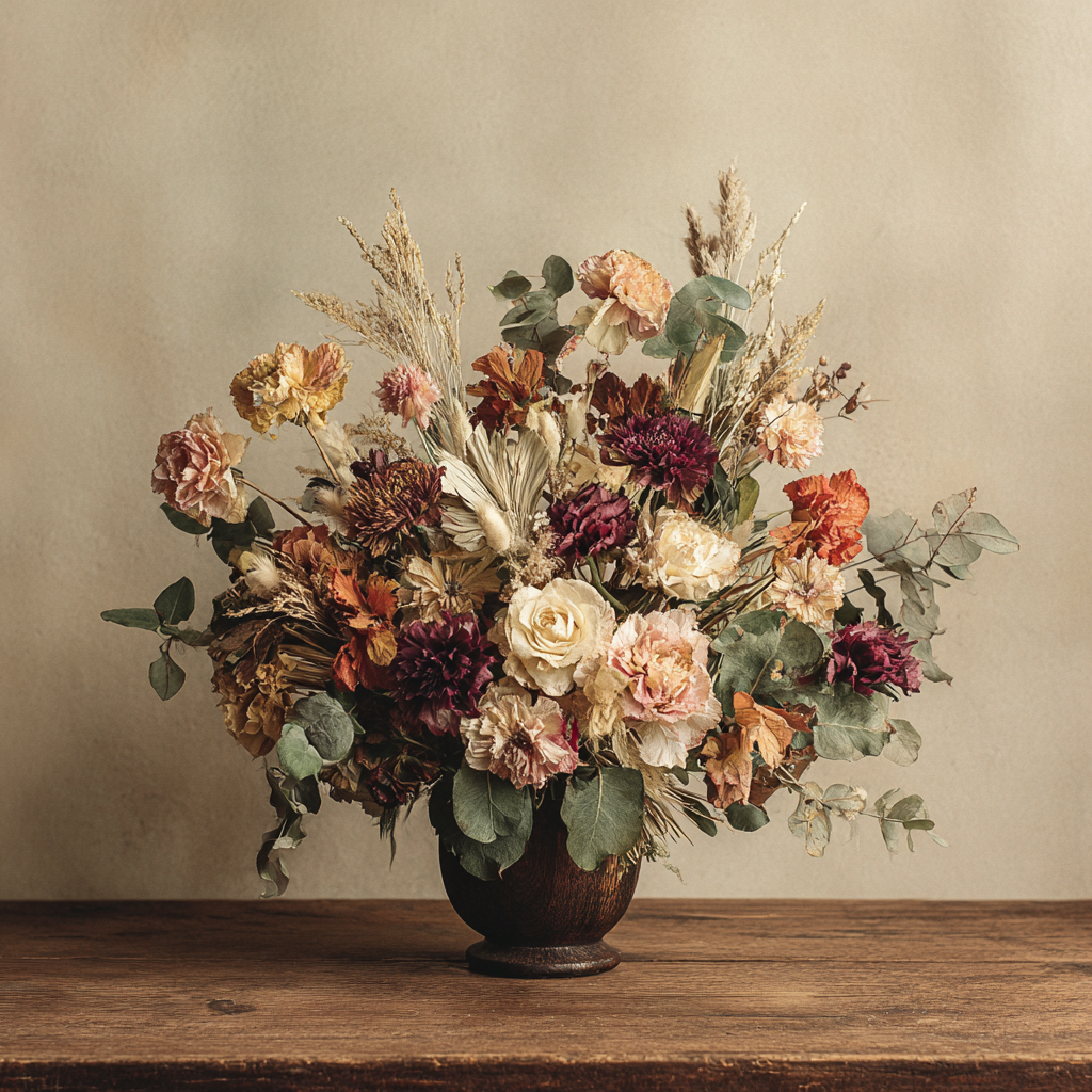 Trocken Retro Flowers Getrocknete Strauss In Holzvase Rustikal Elegant | Trockenblumen Retro Flowers | Blumen